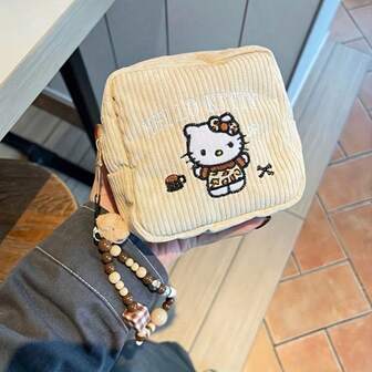 Sanrio Hello Kitty Cosmetic Bag - Cute Makeup Organizer With Zipper Closure, Compact Travel Toiletry Bag For Women & S, Machine Washable Sanrio Licensed Makeup Pouch (Perfect Gift For Hello Kitty Fans), Hello Kitty Makeup Bag, Kawaii Style, Textured Material, Zippered Case, Kawaii Lovers