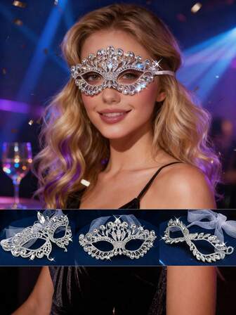 豪华合金水钻面具，闪亮水晶化妆舞会面具，适合威尼斯狂欢节、万圣节、圣诞节和其他节日派对