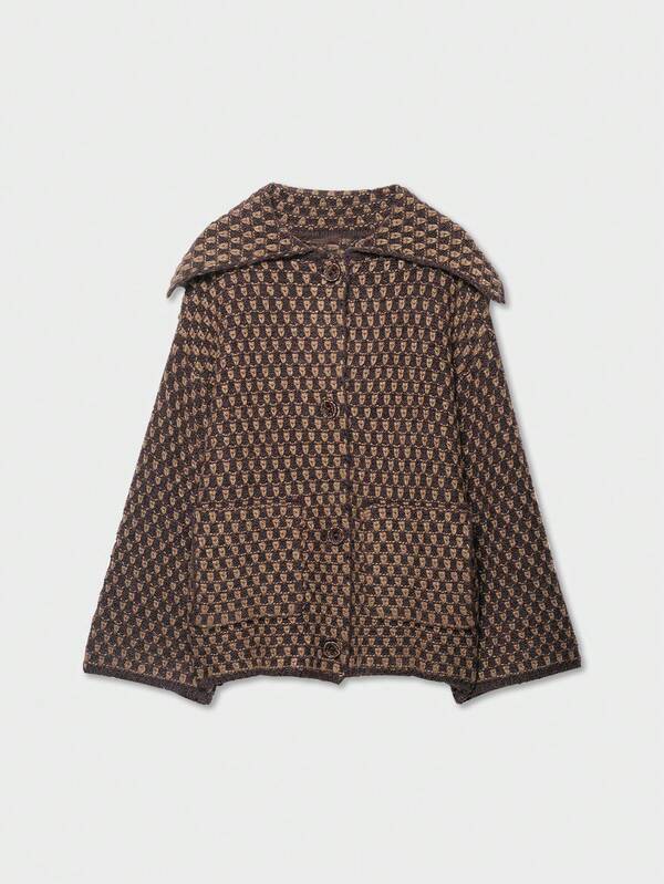 Se-Hore 2025 Women's Fashionable Casual New Outfit, Suitable For Business Casual, Commuting, Streetwear, Vacation, Relaxed Style. Ins European And American Retro Chic Loose Fit Plaid Knit Long Sleeve Jacket