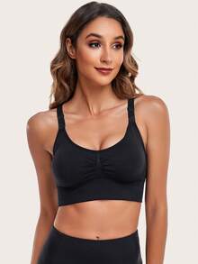 Sujetador deportivo sexy inalámbrico para mujer con bomba de lactancia integrada - Tirantes ajustables (el biberón para los pezones es solo para decoración, no para uso real)