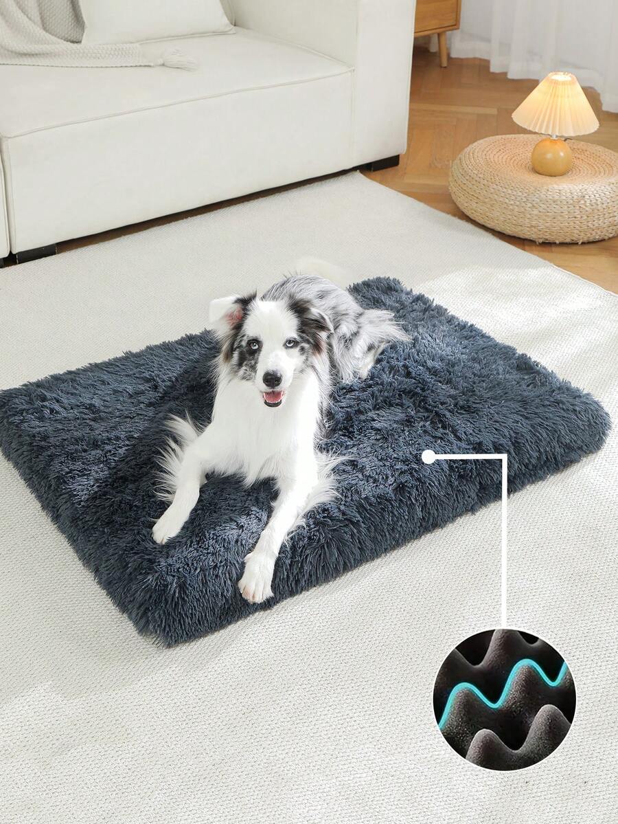 1pc Orthopedic Dog Bed, Plush Long Fur, Egg Crate Foam, Strong Support, Comfortable & Warm Pet Sleeping Mat, Suitable For Small/Medium/Large Dogs, All Seasons - Dark Grey - View 1