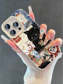 Vintage Cat Drinking Tea Case For IPhone 17 16 15 14 Pro Max, Aesthetic Soft Leather Shockproof Cover [Valentine's Gift] - 樣式1 - 查看 5