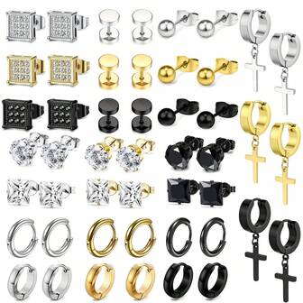 8对时尚精美的不锈钢耳环套装，多种颜色可选，适合日常佩戴或参加派对，也可作为礼物赠送给亲朋好友。