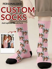 1 par de calcetines con estampado facial personalizable hasta el tobillo para mujeres, calcetines con foto personalizada, calcetines divertidos y únicos a medida hasta el tobillo, adecuados para el Día de San Valentín, cumpleaños y regalos - Multicolor - Ver 1