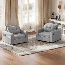 3-In-1 Sleeper Sofa Bed With USB And Type-C, Folding Single Sofa With Soft Cushion, Storage Pockets And Adjustable Backrest, Sofa Bed Chair 84 * 190cm - Light Grey - View 10