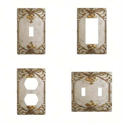 1pc Elegant Golden Floral Outlet Cover Plate - Decorative Light Switch Plate With Easy-Clean Surface, No Wiring/Battery Needed, Compatible With Single/Double Toggle Switches & Outlets - Luxury Beige & Golden Accent For Kitchen, Living Room, Bedroom Halloween Decorations/Thanksgiving Decorations/Christmas Decorations/New Year Decorations