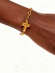 1pc Egyptian Ankh Cross Bracelet For Women Men 18k Gold Plated Stainless Steel Key Of Life Bracelet Handmade Religious Jewelry Gift