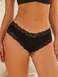 5 件装女士纯色舒适蕾丝边棉质三角裤 - 彩色 - 查看 9