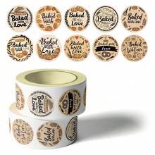 500pcs Baked With Love Stickers Designs, Self-Adhesive Reusable Decals For Crafts, Junk Journals, Scrapbooking & Creative Projects Roll Stickers