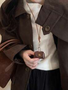 1pc Autumn/Winter Fashion Leather Coin Purse Earphone Holder Necklace, Versatile For Daily Commute And Outings