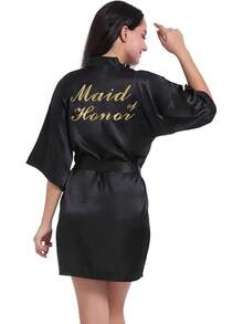 de satén para mujer, con purpurina dorada, para dama de, boda,, para ropa de dormir - Burdeos - Ver 9