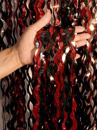 4 Packs 3.3x6.6 Ft Red And Black Foil Fringe Backdrop Curtain ,Red Party Decorations Tinsel Backdrop Wavy Metallic Tinsel Streamers Shimmer Backdrop Streamers For Stranger Decorations Photo Booth Decor Kit , Red And Black Birthday Decorations, Friendsmas Party Decorations, Graduation, Casino Theme Party Decorations, Valentine's Day Backdrop Decorations