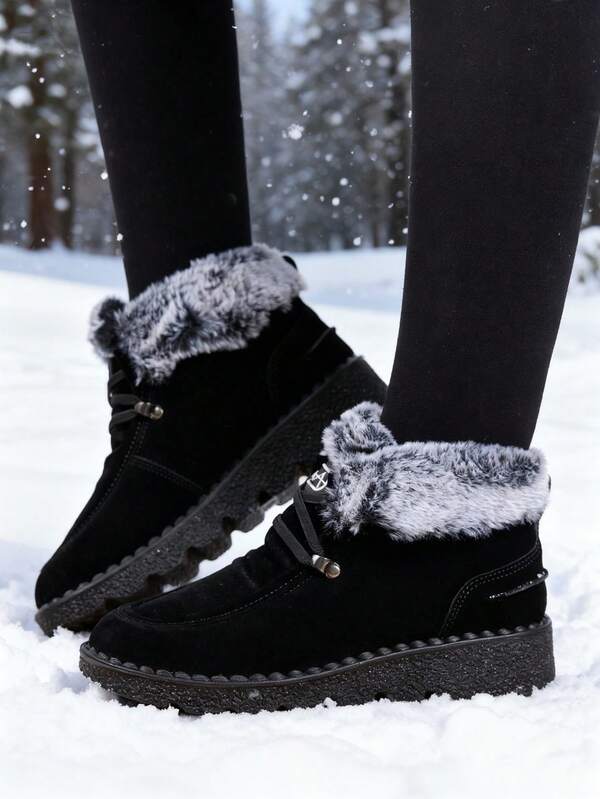 36-45 Plus Size Women Thick Warm Snow Boots, Short Shaft, Round Toe, Anti-Slip, Thick Lining, Winter Boots