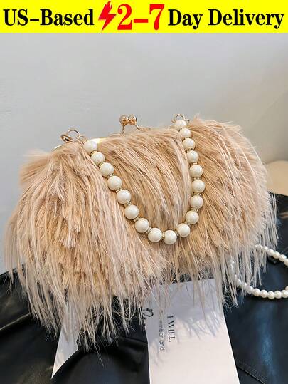 ✨ Pearl Chain Fluffy Bag - 3-Way Convertible Plush Purse ✨ New Autumn And Winter Versatile Plush Fluffy Tote Bag For Women, Elegant Large Capacity Double Faux Pearl Chain Handle Shoulder Bag, Casual Outdoor Travel Vacation Shopping Handbag, Lightweight Commuter Underarm Bags For Daily Office, Autumn And Winter Hot Women Bag, New Arrival Fur Purse