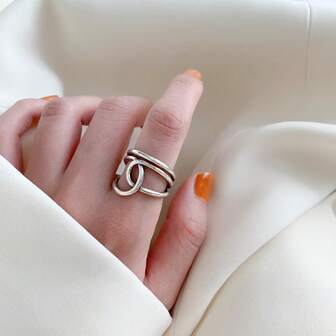 1枚复古镂空线条缠绕交叉开口戒指，女士款，复古不对称多层缠绕拇指戒指，适合日常、派对、送礼、休闲、海滩等场合。