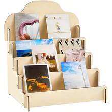 1pc 4-Tier Wooden Card Display Stand - Trapezoid Poster, Desktop Cosmetic Organizer, Office Note Holder, Business Card Rack And Christmas Card Display