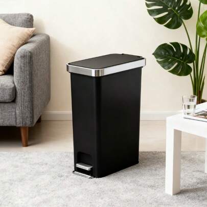 40L Slim Step Trash Can With Soft-Close Lid, Space-Saving Vertical Kitchen & Laundry Garbage Bin