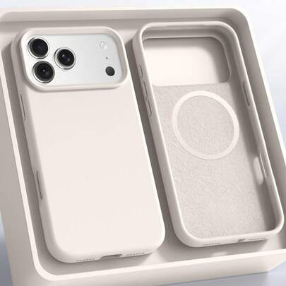 极简液态硅胶磁吸无线充电保护壳 1个装，兼容 17 Air、16、14、13、12、15 Pro Max Plus，带绒面摄像头保护，春季礼物