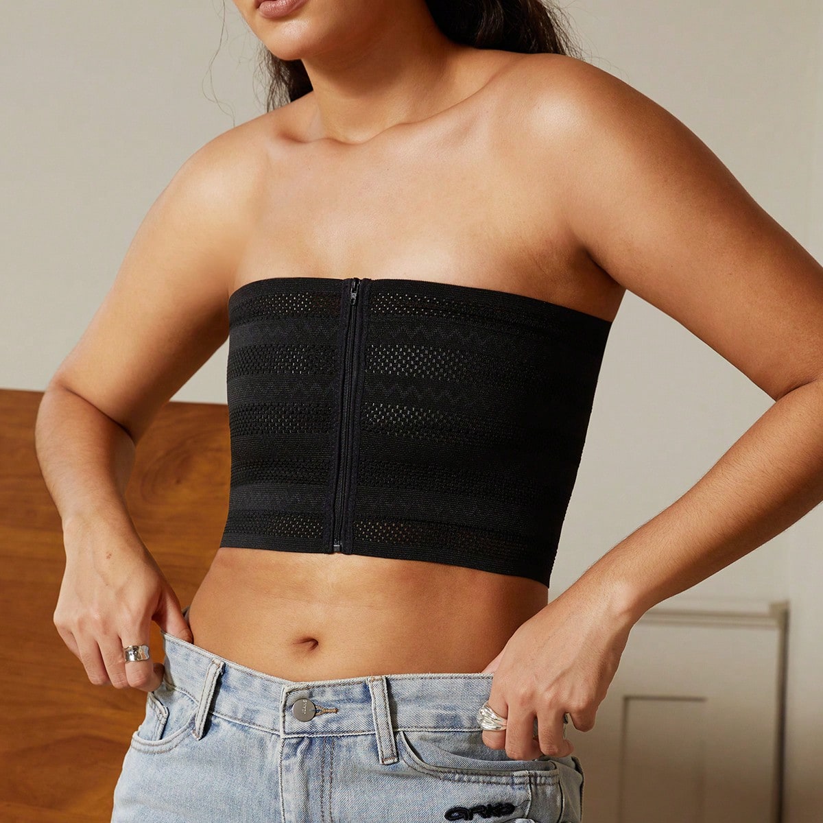 Pieza Chaleco de compresión de pecho para mujeres, Binder de pecho con cremallera, Top binder de pecho sin costuras y ajustable