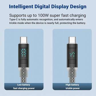  Cabo USB-C para USB-C RAMMIND [1 Pacote, 1m] Cabo de Carregamento Rápido de 100W com Exibição de LED Compatível com iPhone 17 16 15 Pro Plus Pro Max Air, iPad Pro, Galaxy S25 S24, MacBook Air, Pixel