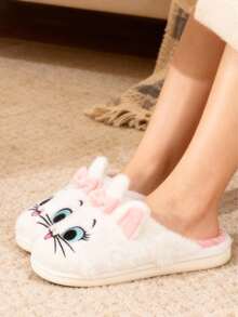 Zapatillas de casa con diseño de gato Marie para jóvenes - Gráfico plano con orejas y cola 3D, zapatillas de interior para invierno - Blanco - Ver 4