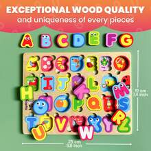 QUOKKA Wooden Puzzles For Toddlers Ages 1-3 –  Educational Wooden Toys For Kids Ages 3-5 - Animal Sea, Bugs And Birds  Learning Toy For Kids - 字母 - 查看 2