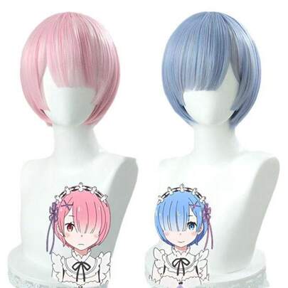 0から始めるシイーの異世界生活 ラムレム アニメコスウィッグ 模擬頭皮トップコスプレ