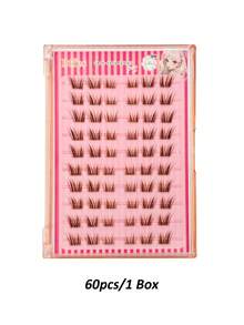 Sibeuna Rikuaild 60/120/180pcs Brown Lash DIY Cluster Eyelashes, Self-Adhesive No Glue, Natural Soft C-Curl Cartoon Style Feathery Lashes - C - 查看 8