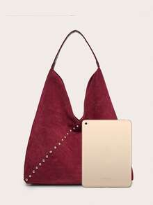 Women's Shoulder Bag/Handbag, Brown Suede, Large Capacity, Decorated With Rivets, Vintage Versatile Commuter Style, Suitable For Autumn And Winter Outings. - Burgundy - View 3