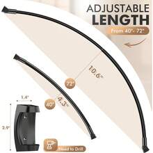 SUNALLY 40-72 Inches Adjustable Curved Shower Rod, Aluminum Rustproof Design, Drilling Required - Fits Bathroom Bathtub & Shower Stall - 黑色 - 查看 4