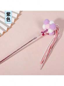 1pc Cat Teaser Wand Toy, 40cm Acrylic Stick With Colorful Ribbons & Bells, Fairy Design Cat Toy - Multicolor - View 6