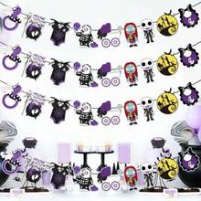 D4Pcs  Halloween Decorations Jack Baby Banner Halloween Baby Shower Decorations Forjack Skellington - Màu tím - Xem 4