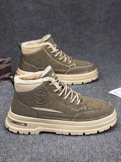  1 par de Zapatos casuales de suela gruesa con cordones para hombre WARRIOR, de suela blanda y parte superior de cuero, adecuados para uso diario, senderismo, fotos de graduación estudiantil, con puntera redonda y tacón bajo, aptos para skateboard