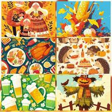 12 coli de hârtie pentru scrapbooking, bloc de hârtie pentru albume de desene animate cu arici de curcan, sperietoare de ciori, recoltă de toamnă, perfect pentru decorarea cadourilor de Crăciun DIY, petrecere festivă, aclamații de sărbători, jurnalizare, ambalare cadou