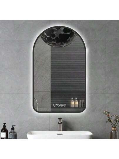 60 120 Cm Arched LED Bathroom Mirror, Time Temperature Display, Backlit, Anti Fog, Dimmable, Three Temperatures Moderne Vanity Ideal Above The Sink, Zwart Frame view 3