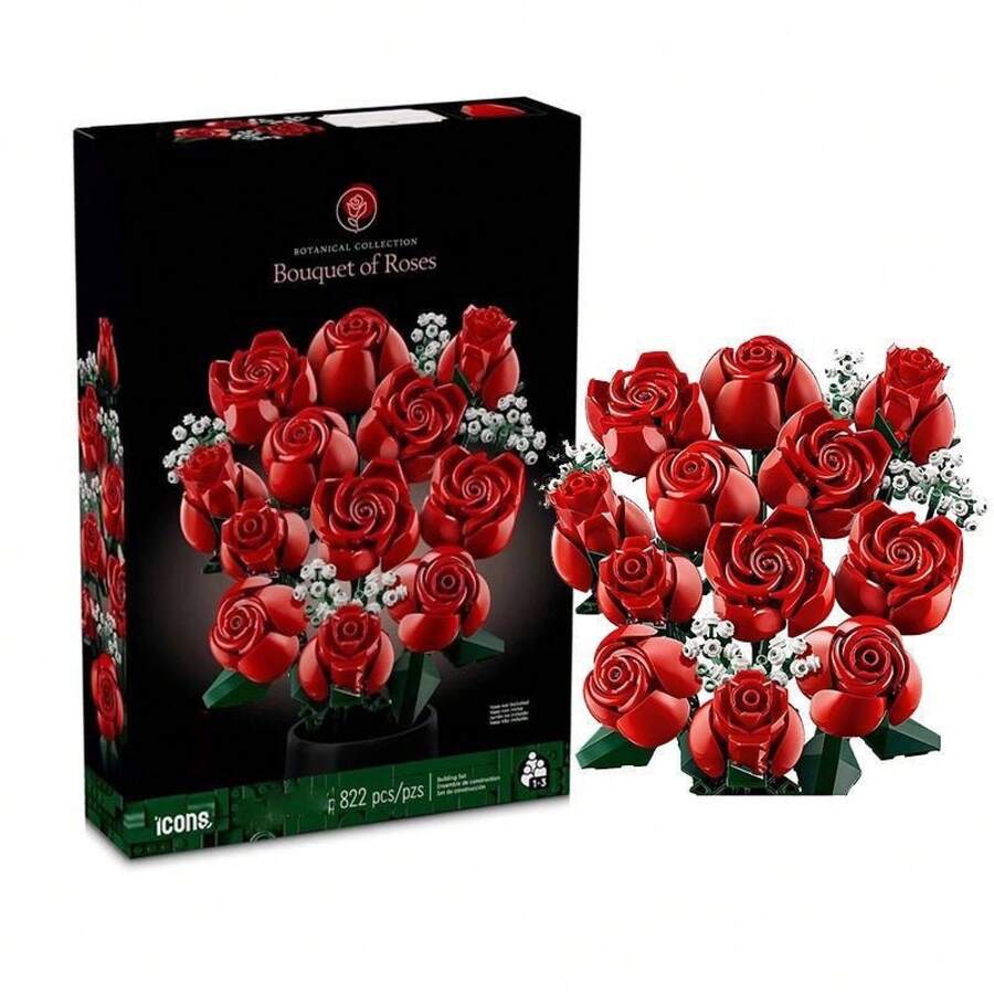 Decorative Bouquet Of Roses And Orchids To Assemble With Eternal Flowers, Block Toy, Valentine's Day Gift - 紅色 - 查看 1