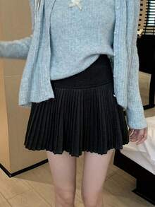 百褶裙，高腰显瘦A字裙，防走光，适合娇小身材，秋季款 - 黑色 - 查看 3