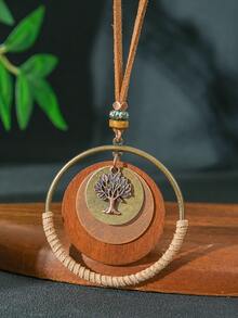 TopHanqi 1pc Women's Vintage Bohemian Personalized Pendant Necklace, Geometric Personalized Big Circle Life Tree Multi-Layer Design Sweater Chain, Suitable For Daily Wear, Party, Commuting, Versatile