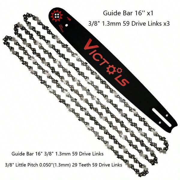 Accesorios de herramientas de jardín Repuestos de motosierra Barra guía con cadena de 16" 3/8" 0.050" 59 eslabones