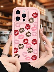 1pc Red Lip Leopard Print Phone Case Fashion Makeup Theme Design For Women Bold Style Festive Aesthetic Compatible With IPhone 17/16/15/14/13/12/11/XS, Compatible With Galaxy S25/S24/S23Plus/S22Ultra, Waterproof Shockproof Scratch Resistant - Hồng - Xem 4