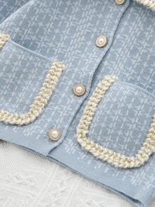 Winter Sweater Clothes Sets For Young Girls Elegant Long Sleeves Flip Collar Single Breasted Coat And Red Plaid Skirt Fall 2 Pieces