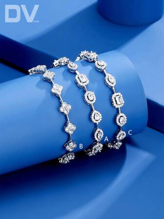 DV JEWELRY 1件装奢华女士手链，饰有心形、圆形和方形锆石、白色和彩色宝石，镀白金，优雅珠宝礼品，适合约会、婚礼、派对、周年纪念日等场合。