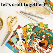 12 coli de hârtie pentru scrapbooking, bloc de hârtie pentru albume de desene animate cu arici de curcan, sperietoare de ciori, recoltă de toamnă, perfect pentru decorarea cadourilor de Crăciun DIY, petrecere festivă, aclamații de sărbători, jurnalizare, ambalare cadou