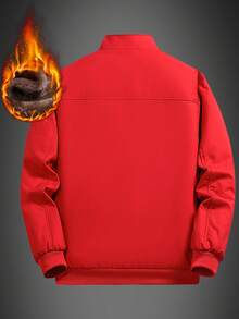 Men's Thick Jacket With Thermal Lined And Zipper, Winter - Red - View 2