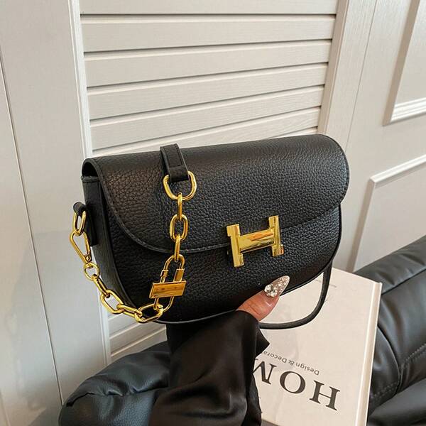 Bolso de mujer tipo silla de montar, de moda y popular, con textura de cadena, versátil, bolso de hombro y bandolera