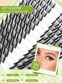 112 piezas Kit de racimos de pestañas SZY C Curl DIY Extensión de pestañas individuales falsas de manga estilo anime de 10-18 mm con pegamento para pestañas y removedor de pestañas y pinzas para pestañas - Negro - Ver 4