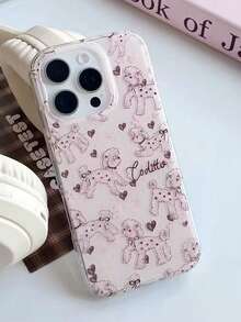 Cute Poodle & Heart Print Double Layer Phone Case, Compatible With Iphone 17 Pro Max, 16 Pro/15 Pro Max, New 14 Pro, Creative 13 Pro Max, 13/12/11, Full Coverage Anti-Fall Protective Cover - Pink - View 1