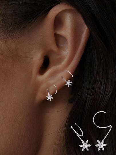 1 pieza de pendientes de copo de nieve de estilo coreano versátil de plata de ley 925. Son unos pendientes exquisitos y atemporales para damas, adecuados para que las mujeres los luzcan y sirvan como un regalo ideal para madres, novias y mejores amigas.