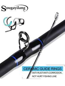 SOUGAYILANG Cần câu cá lóc xanh 4 khúc, cần câu máy bằng sợi carbon 1.8m/2.1m/2.4m với khoen gốm, tay cầm EVA và đế gắn máy câu ABS, phù hợp cho người mới bắt đầu. - Màu xanh lam - Xem 5