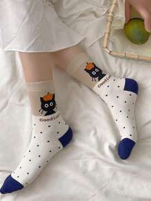1/5 أزواج جوارب طاقم نسائية عشوائية، جوارب بنمط قطة كرتونية جميلة، جوارب قطط كورية أنيقة مناسبة للحفلات والمنزل والخروج في فصلي الخريف والشتاء